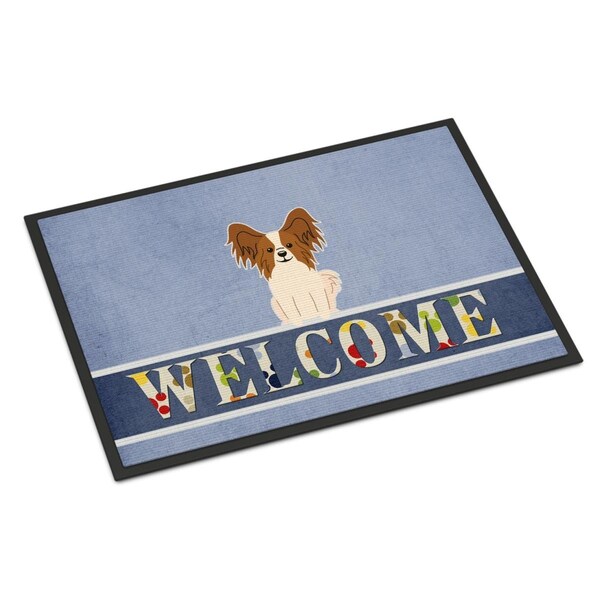 Carolines Treasures 18 x 27 in. Papillon Red White Welcome Indoor or Outdoor Mat BB5659MAT - main